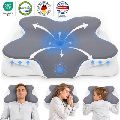 Produktbild von Nackenkissen,Orthopädisches Kopfkissen aus Memory Foam,62x41x11/13cm,Abnehmbarer Eisseidenbezug mit 3D-Mesh für Seiten/Rücken/Bauchschläfer