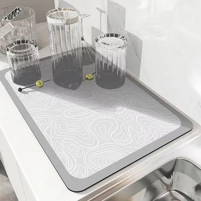Obrázok produktu pre Sušiaca podložka na riad z nanovlákien, svetlosivá, 30 x 40 cm, vysoko absorpčná, rýchloschnúca, protišmyková