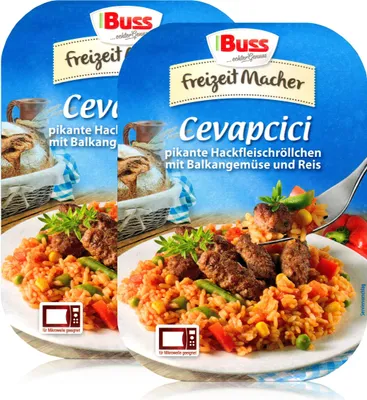 Produktbild von Buss Cevapcici mit Balkangemüse und Reis 300g- Fertiggericht (2er Pack)