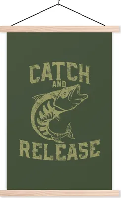 Produktbild von MuchoWow® Textilposter Jahrgang - Fisch - Text 60x90 cm mit holzfarbenen Rahmen - Textil