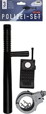 Produktbild von Idena Polizei Set Schlagstock Handschellen und Walkie Talkie schwarz/grau 3 Teile