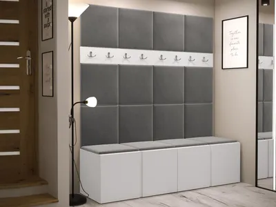 Obrázok produktu pre Stena do predsiene s botníkom a panelmi 42x42 SELAND 6 - biela / tmavo šedá