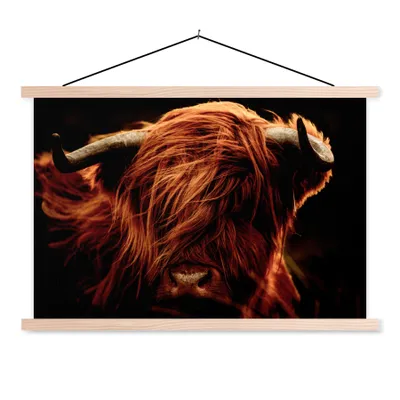 Produktbild von MuchoWow® Textilposter Schottischer Highlander - Kuh - Hörner - Porträt - Tiere 60x40 cm mit holzfarbenen Rahmen - Bilder
