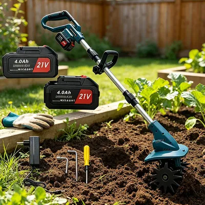 Produktbild von ZELURXX 21V Akku Gartenfräse 800W bürstenlos mit 2×4,0Ah Akkus Kultivator 22cm Arbeitsbreite 17cm Arbeitstiefe