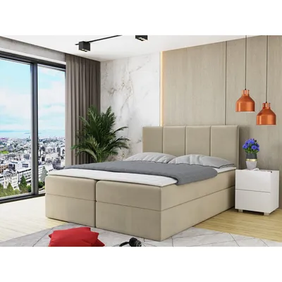 Obrázek produktu pro Kontinentální manželská postel 180x200 CARMELA - béžová + topper