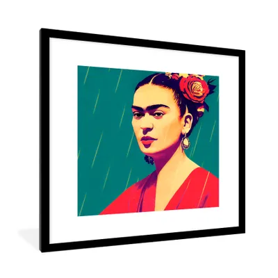 Produktbild von MuchoWow® gerahmtes Poster – Porträt – Frida Kahlo – Frau – Vintage – Rot – 40x40 – Bilderrahmen für Poster, Fotografie