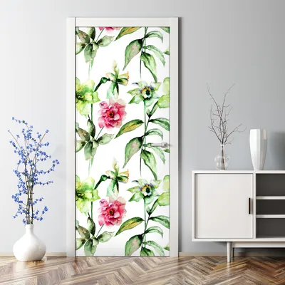 Produktbild von Dekorative Türfolie selbstklebend Klebefolie Wandaufkleber Lila Blumen Aquarell 70 x 200 cm