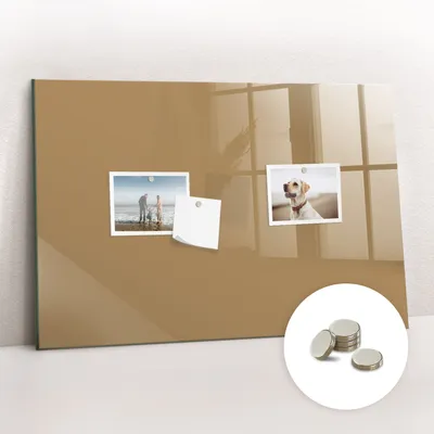 Immagine prodotto di Lavagna magnetica da parete, con superficie in vetro e bordo curvo - Bacheca magnetica - Include 5 magneti - Dimensioni: 60x40 cm - Colore: beige scuro