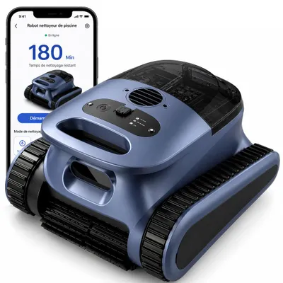 Image de Robot Piscine sans Fil, Nettoie Sol/Parois/Ligne d’eau, 180Min&200m², Robot Aspirateur, Forte Puissance d’Aspiration, avec APP