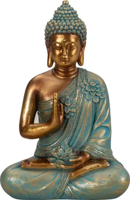 Produktbild von Skulptur Dekofigur Buddha aus Kunststein gold/mint grün Höhe 31cm Breite 21cm