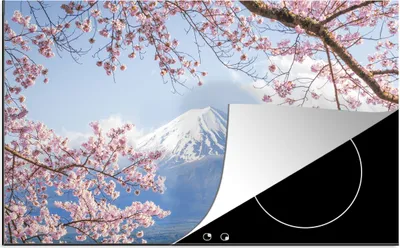 Produktbild von KitchenYeah© Herdabdeckplatte Sakura-Zweige am Fuji-Berg in Japan , 91x52cm, Küche Deko, Glaskeramikkochfeld Herdabdeckung, Abdeckplatte fùr Kochfeld
