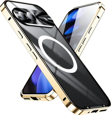 Produktbild von Metall Hülle für Google Pixel 10 mit eingebaut Magnetspule Matte Durchscheinend Handyhülle Kameraschutz Gold