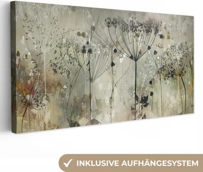Produktbild von MuchoWow® - Leinwandbilder - Blumen - Grau - Natur - Kunst, Wandbild, Wanddeko Bilder Wohnzimmer, 80x40 cm