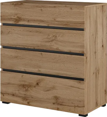 Image de Commode HAVANA chêne et noir – 4 tiroirs – Style naturel et rangement moderne