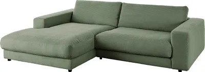 Produktbild von KAWOLA Sofa MADELINE Ecksofa Cord olivgrün Longchair links