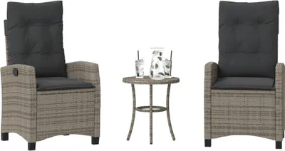 Obrázek produktu pro vidaXL 3dílný bistro set s polštáři šedý polyratan