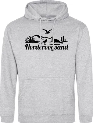 Produktbild von Huuraa Uni Hoodie Norderoogsand Strandmotiv XL Heather Grey Vegan Sweatshirt Geschenkidee
