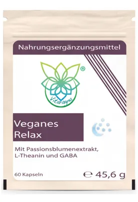 Produktbild von VITARAGNA Relax - Veganes Nahrungsergänzungsmittel, 60 Kapseln, mit Passionsblumenextrakt, Zitronengrasblatt-Extrakt, L-Theanin und GABA Entspannung