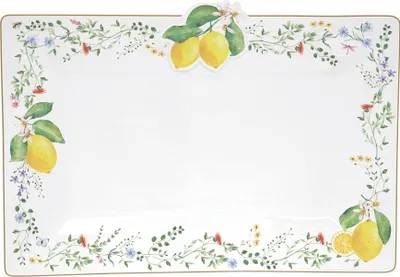 Produktbild von Servierplatte FLEURS ET CITRONS Zitronen 36x24cm weiß Porzellan Easy Life
