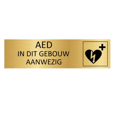 Produktbild von CombiCraft Aluminium Türschild "AED aanwezig" in Gold mit 3M-Klebeband - 165 x 45 mm
