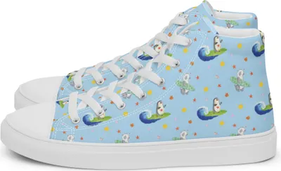 Produktbild von Mr. & Mrs. Panda Retro Schuhe Pinguin Surfer Größe 39 - Blau - Geschenk, Sneaker Damen, Hawaii, High-Top, High, Motiviert, Urlaub, Damenschuhe, Surfen, Stoffsneaker