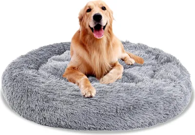 Productafbeelding van Bettizia hondenbed, pluche slaapplek, hondenmand, kattenbed, wasbaar, antislip, comfortabel, rond, 80 cm, lichtgrijs