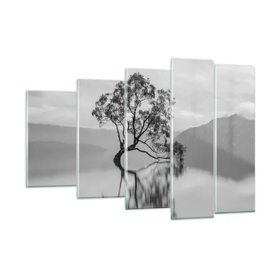 Produktbild von Bilder auf glas - 5 Teile - Baum Symmetrie See - 150x100cm - Glasbilder - Wandbilder - Bilder - zum Aufhängen bereit - Wanddekoration aus Glas - Glas Bilder - Wandbild auf Glas - GEG150x100-4514