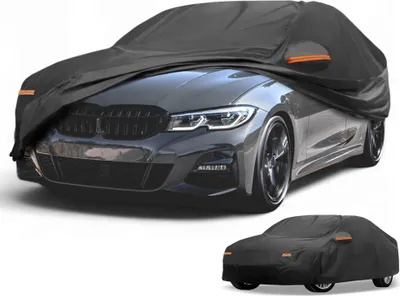 Image de Housse De Voiture ImpermšŠable Toutes Saisons Protection Contre Le Soleil Et La Pluie Pour Bmw SšŠrie 3 2016-2024 210D-Pu Noir Avec Bandes RšŠflšŠchissantes