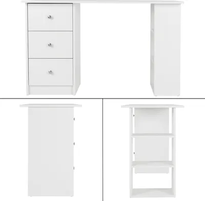 Produktbild von ML-Design Schreibtisch mit 3 Schubladen und 3 Aufbewahrungsregale, Stauraum, Weiß, 120x49x72 cm