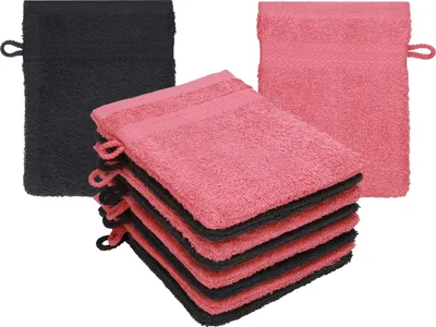 Produktbild von Betz 10 Stück Waschhandschuhe 16x21 cm PREMIUM 100% Baumwolle Farbe: graphit - himbeere