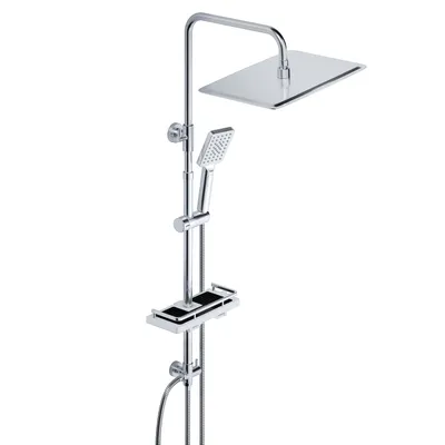 Produktbild von JOHO Regendusche Duschsystem ohne Duscharmatur Chrom Duschset mit Ablage, Duschkopf, Duschstange, Duschschlauch, Kopfbrause 35*25cm