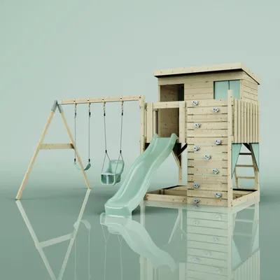 Produktbild von OutdoorToys Spielturm Nils aus Holz in Grün Mintgrün, mit Babyschaukel