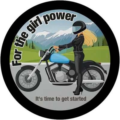 Produktbild von Bikerin Magnet rund mit Spruch: Time to unleash girl power.