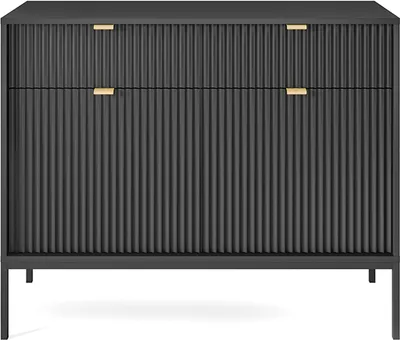 Produktbild von Bettso - komoda komoda horná skriňová príručný stolík s 2 dvierkami a 2 zásuvkami 104x39x83cm NOVA-KSZ10 (čierna)