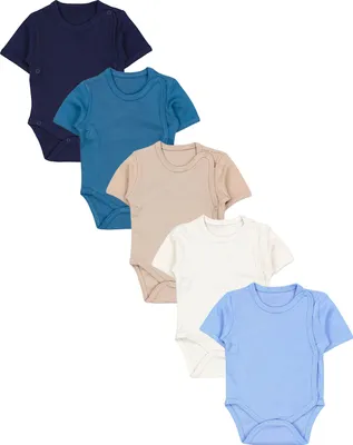Produktbild von TupTam Baby Jungen Kurzarm Wickelbody Baumwolle Body 5er Set , Farbe: Beige Hellbeige Petrolgrün Jeansblau Dunkelblau, Größe: 74