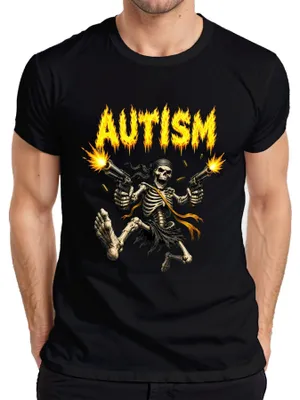 Obrázok produktu pre Tričko s potlačou "AUTISM", "Skelett", "Flammen", "Revolver", "Feuer", "Lustig", "Statement", "Sarkasmus", pánske, čierna farba, veľkosť M
