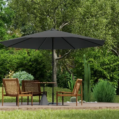 Produktbild von YZNAHRE Sonnenschirm Balkon 350 cm Strandschirm mit Kurbel Alu Marktschirm Gartenschirm UV-Schutz Balkonschirm Sonnenschutz Terrasse Garten Strand, Dunkelgrau