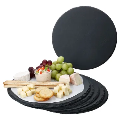 Obrázek produktu pro 6x břidlicové talíře kulaté Ø30cm podtácek na pizzu servírovací talíř přírodní břidlice