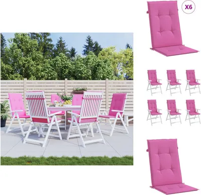 Image de vidaXL Coussins de chaise à haut dossier 6 pcs. Tissu rose - coussin d'assise