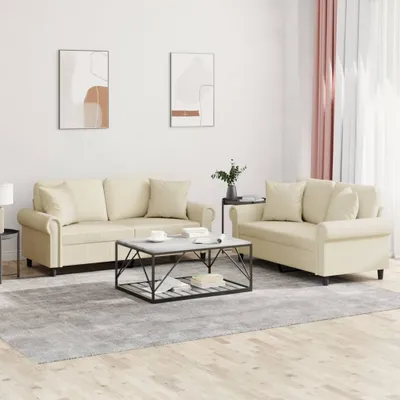 Produktbild von Möbel 2-tlg. Sofagarnitur mit Kissen Creme Kunstleder - Klassische Sofas 3202161