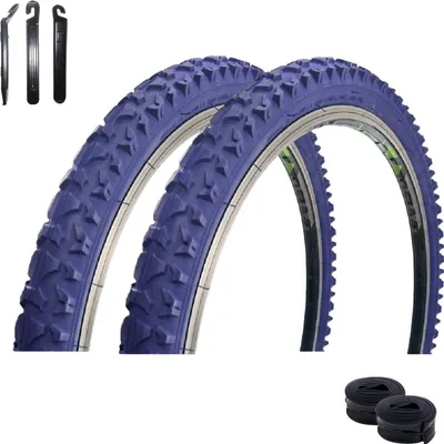 Immagine prodotto di 2 x Roverstone 24" Copertoni per bicicletta Copertone blu scuro 57-507  (24x2,125) + 2 camere d'aria AV incl. leva per copertoni