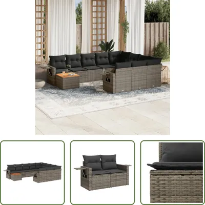 Produktbild von The Living Store 11-tlg. Garten-Sofagarnitur mit Kissen Grau Poly Rattan