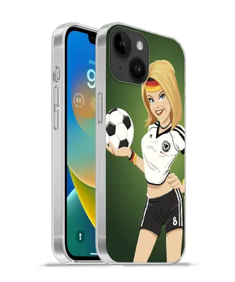Produktbild von MuchoWow® Handyhülle Schutzhülle Hülle für Apple iPhone 14 - Softcase Illustration eines Mädchens mit deutscher Kleidung und einem Fußball - Mädchen - Kinder Silikon Softcase Handy Hülle - Mobiltelefonhülle