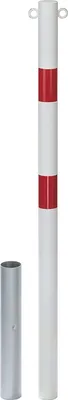Produktbild von Alberts  Absperrpfosten Stabo | zum Einbetonieren, herausnehmbar | weiß | Pfosten-Ø 60 mm | Höhe über Boden 100 cm | mit zwei Ösen