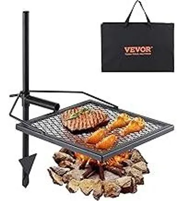 Griglia Girevole Regolabile Per Falò – Acciaio Fuso – Diametro 34 Cm – Portata 8,2 Kg – Per Campeggio E Barbecue