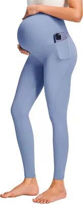 Produktbild von Leggings für Schwangere mit hoher Taille, Seitentaschen und undurchsichtigem Stoff, in Hellblau