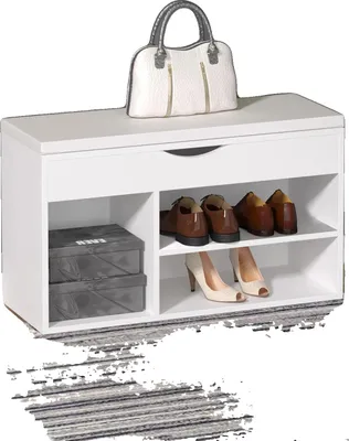 Image de Armoire à chaussures, structure en bois mélaminé, dimensions 80 x 30 x 47 cm, charge maximale 120 kg, épaisseur du rembourrage 1,5 cm, espace de rangement pour 8 paires de chaussures