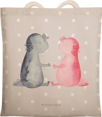 Produktbild von Mr. & Mrs. Panda Tote Bag Axolotl Liebe - Grau Pastell - Geschenk, Tasche, Valentinstag, shopping, Beutel, Stofftragetasche, Stoffbeutel, Lurch, Schwanzlurch