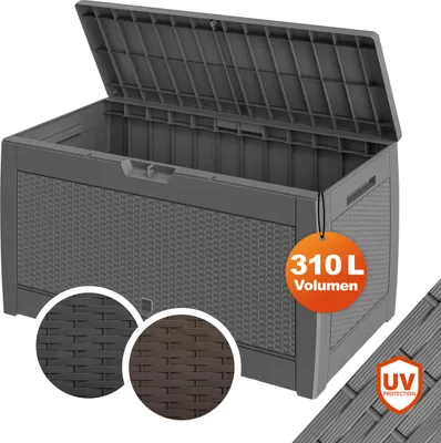 Produktbild von CASARIA® Gartenbox Grau UV-beständig 310L Haltegriffe Rollen Terrasse Balkon Wohnzimmer Wintergarten Truhe Auflagenbox Kissenbox 119x48cm Rattan-Optik
