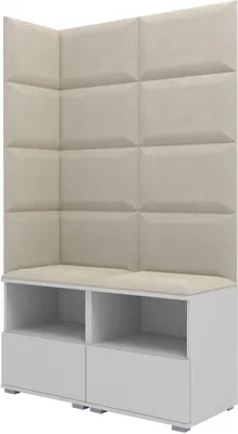 Produktbild von Garderoben-Set Nela V, Polstergarderobe mit zwei Schuhschränke, Flurmöbel mit Wandpaneele (Farbe: Weiß + Trinity 01 (Creme))